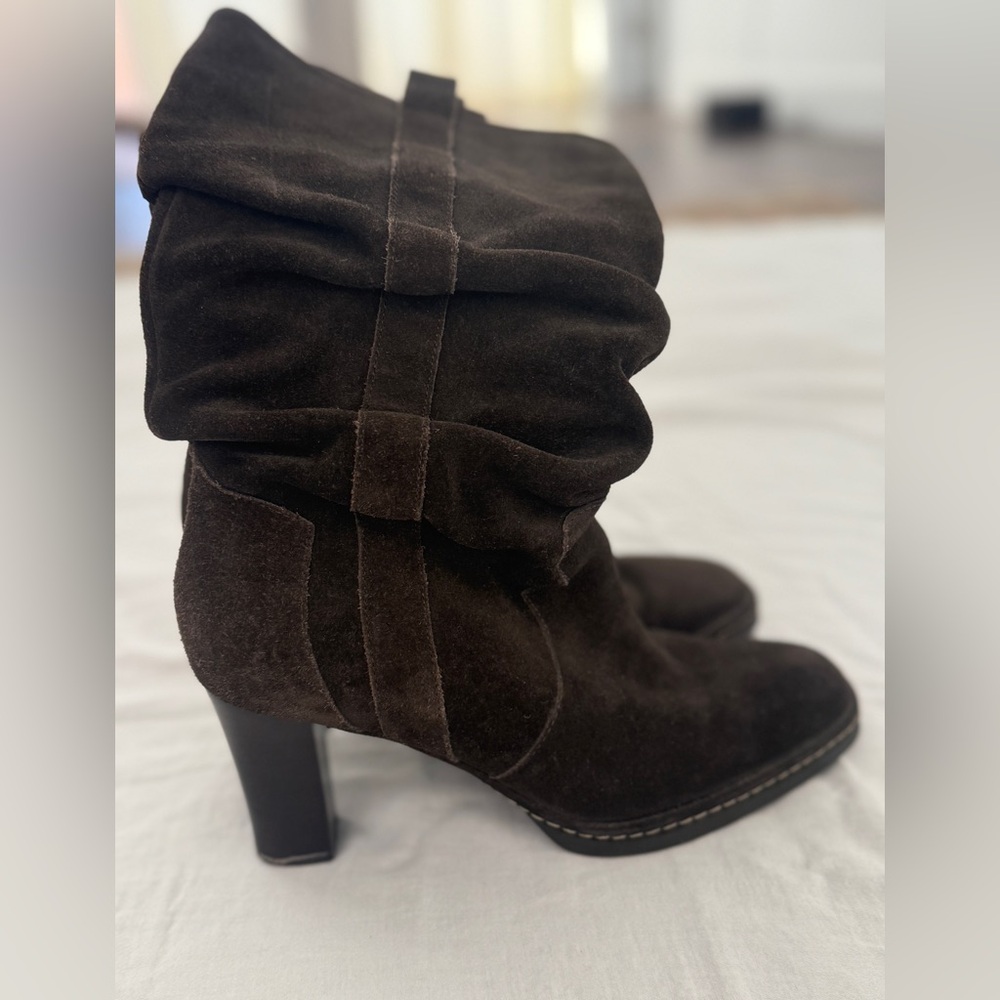 Franco Sarto Dark Brown Suede Heeled Boots